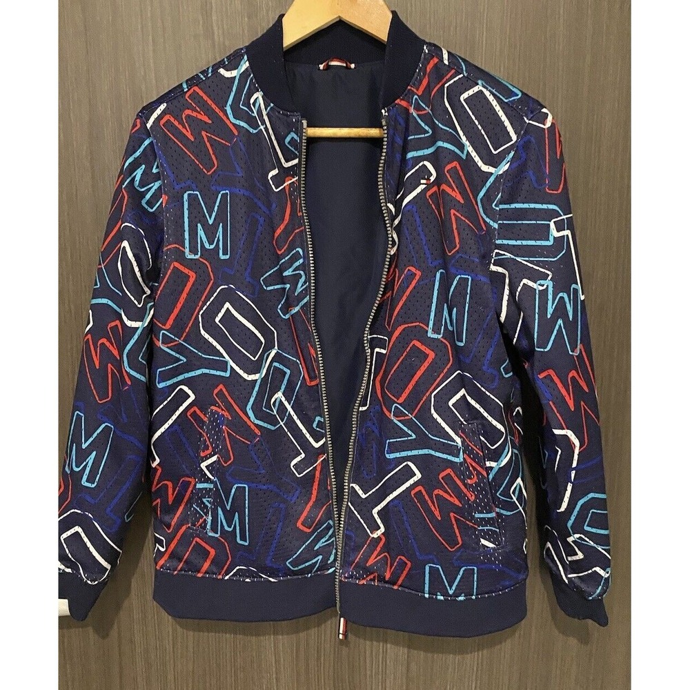 Tommy Hilfiger Womens Small Windbreaker Jacket full zip reversible monogram VTG